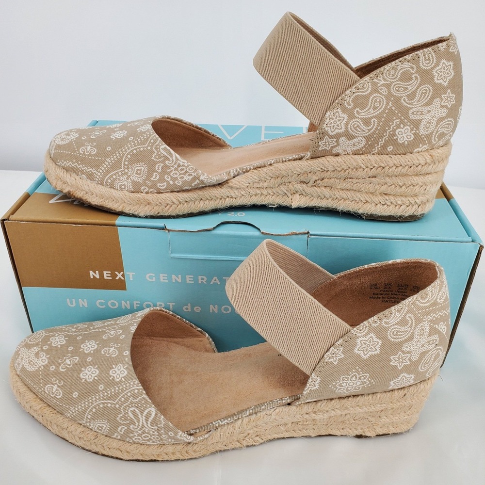 LifeStride Kaylee Khaki Paisley Espadrille Wedge Sandals Womens 9.5 M Round Toe